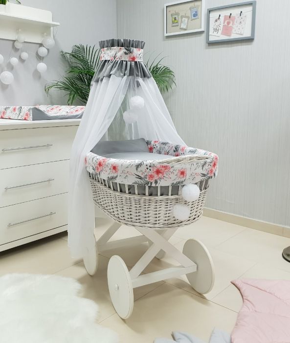 Berceau Bebe Xarriage Avec Ensemble Literie Roses Rouges Grises